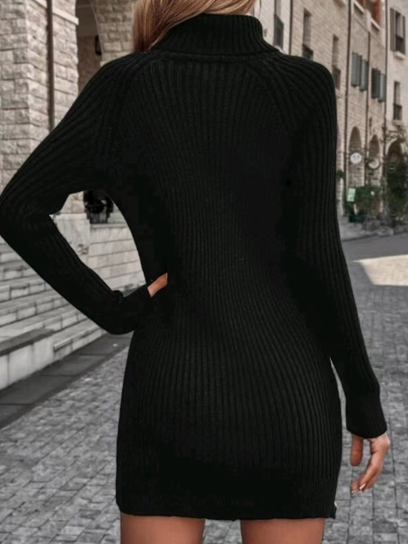 Turtle Neck Sweater Dress Long Sleeve Women Winter Casual Sweater Dress